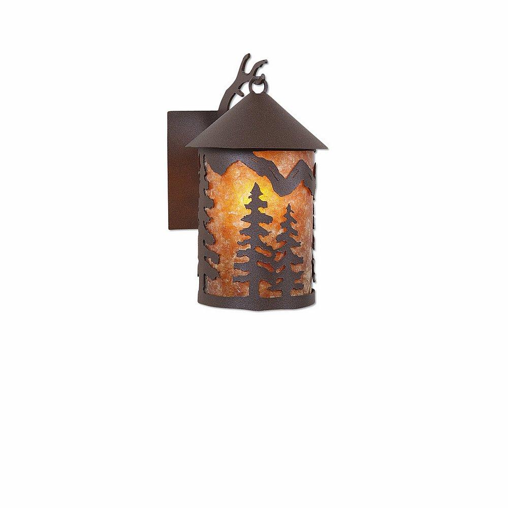 Cascade Lantern Sconce Mica Small Spruce Tree Amber Mica Shade Rustic Brown Finish