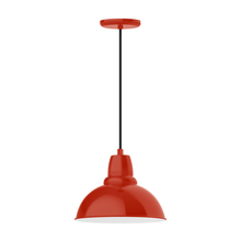 Montclair Light Works PEB106-26 - 12" Cafe shade, pendant with black cord and canopy, Vermillion