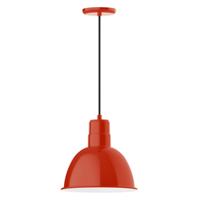 Montclair Light Works PEB116-26 - 12" Deep Bowl shade, pendant with black cord and canopy, Vermillion