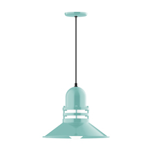 Montclair Light Works PEB150-48-C11 - 16" Atomic shade, pendant with Gray and Yellow Dot Fabric Cord and canopy, Sea Green
