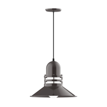 Montclair Light Works PEB150-51-C11 - 16" Atomic shade, pendant with Gray and Yellow Dot Fabric Cord and canopy, Architectural Bronze