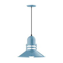Montclair Light Works PEB150-54-C11 - 16" Atomic shade, pendant with Gray and Yellow Dot Fabric Cord and canopy, Light Blue