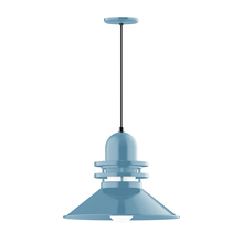 Montclair Light Works PEB151-54-G07 - 18" Atomic shade, pendant with black cord and canopy, Frosted Glass, Light Blue