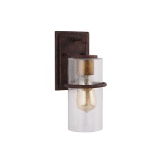 Eglo 204543A - 1 LT Outdoor Wall Light w/ Rust Color Finish w/ Gold accent & Clear Seeded Glass