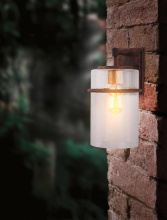 Eglo 204545A - 1 LT Outdoor Wall Light w/ Rust Color Finish w/ Gold accent & Clear Seeded Glass