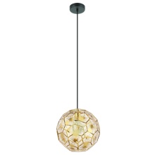 Eglo 39754A - 1 LT Pendant w/ Black Finish & Geometric Shaped Brass Colored Shade
